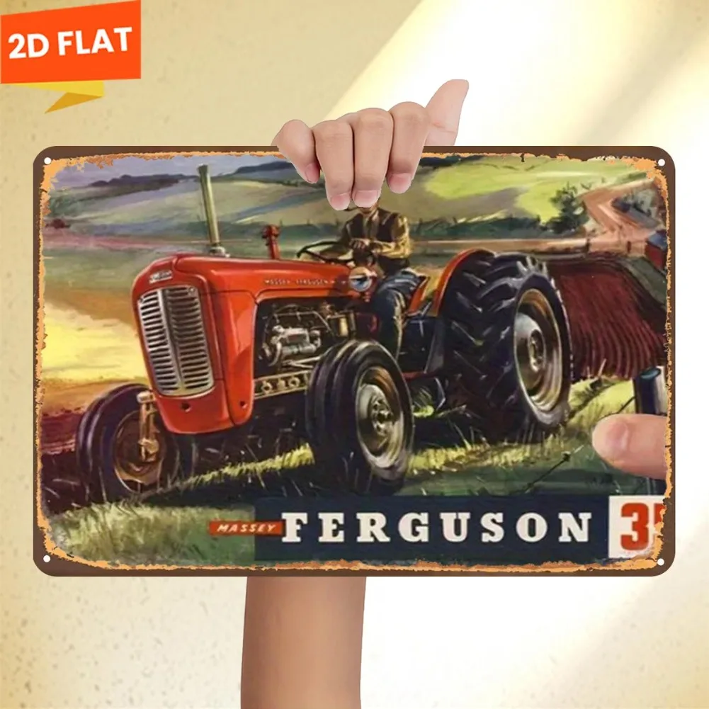 1pc 2D Flat Metal Iron Sign 8X12 Inch Vintage Ferguson Tractor Farming Scene Wall Painting Decor for Bar Garage Restaurant Home
