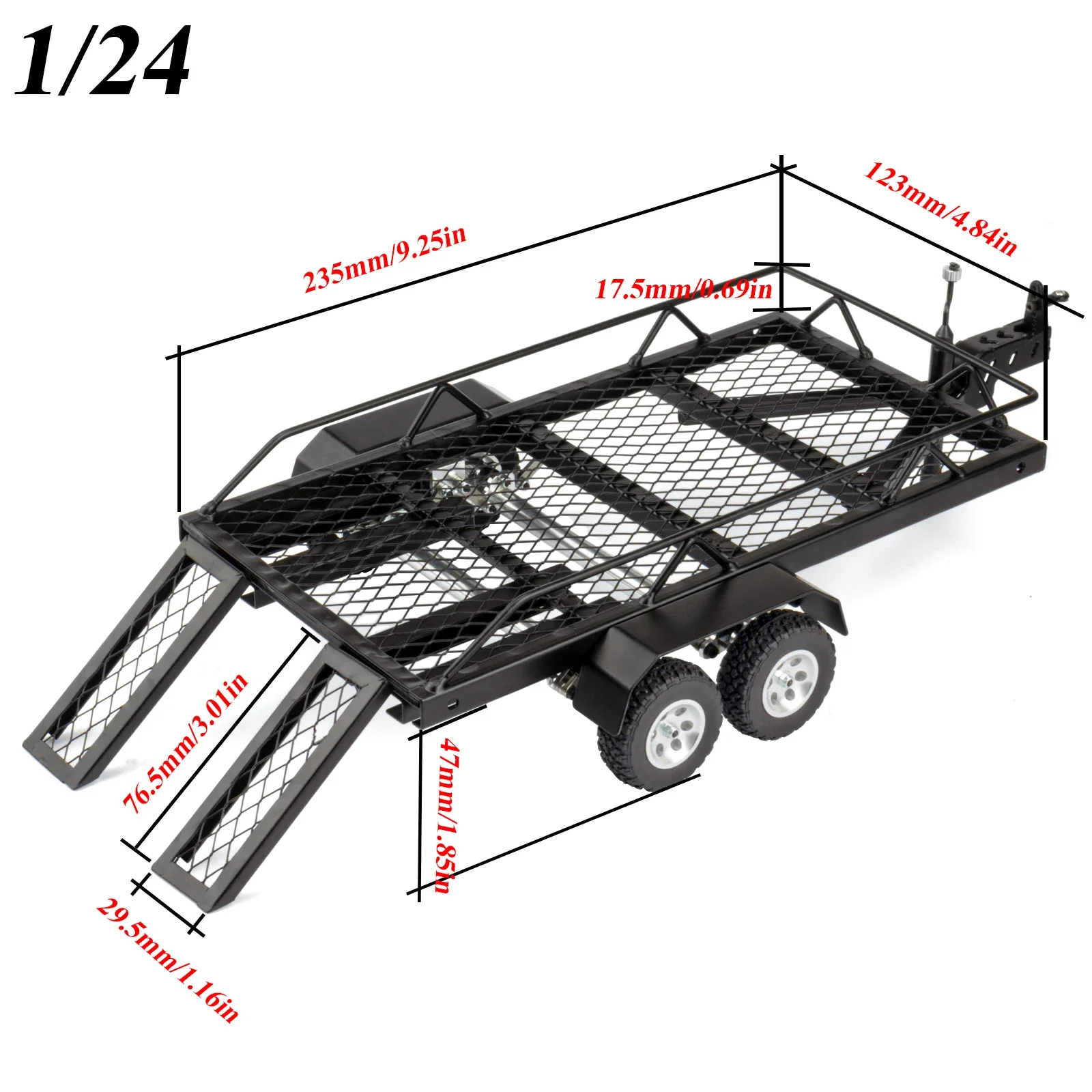 Przyczepa 1:18 1:24 do samochodu z metalowym mocowaniem zaczepu i podwójnymi gąsienicami do 1/18 RC Crawler TRX4M 1/24 SCX24 FCX24