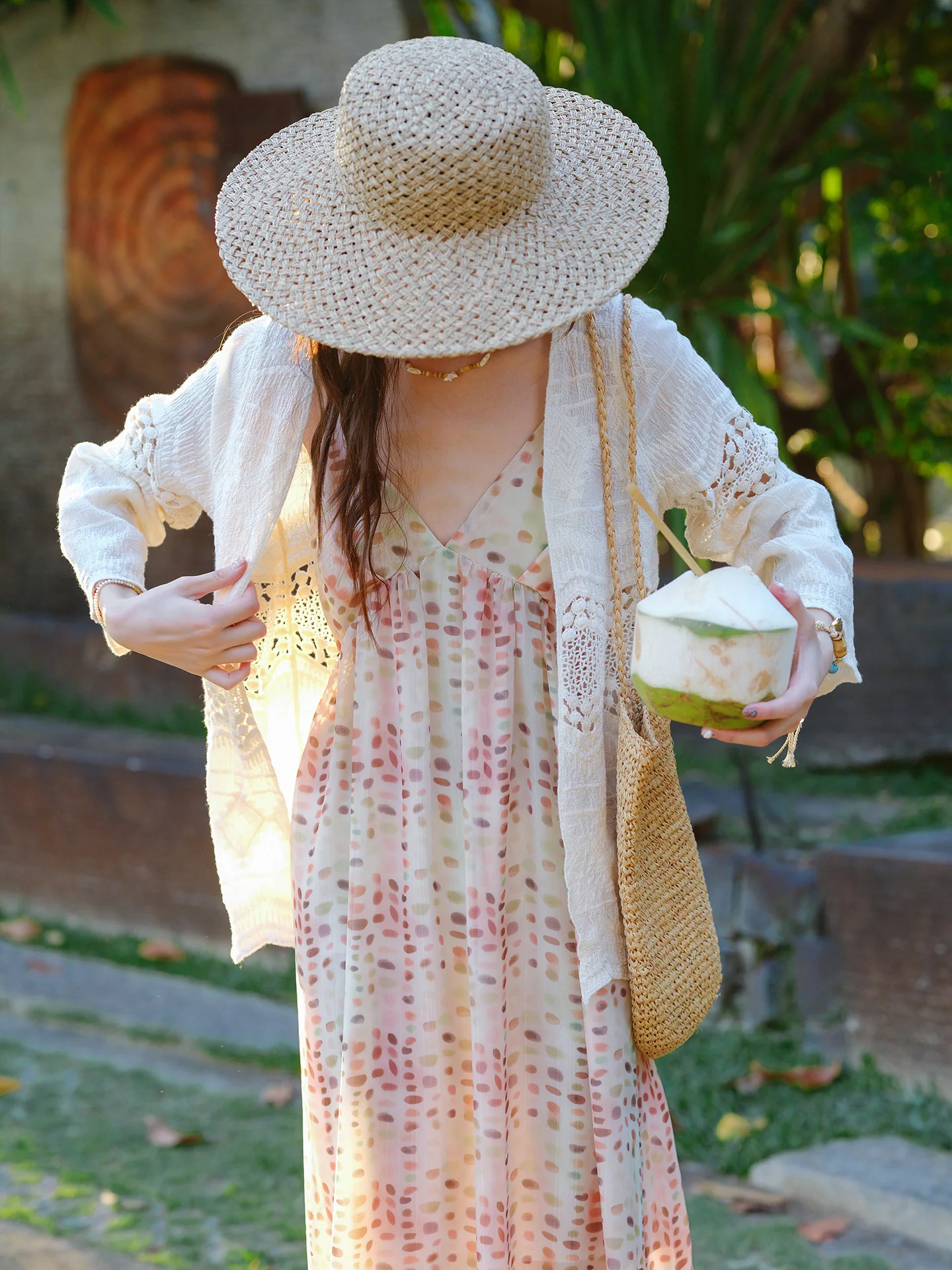 

Bohemian Style Women's Knitted Open Cardigan Hollow out Summer Vacation Light Yellow Outerwear Versatile Sun Protection Top