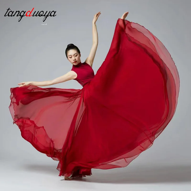 

720 Degree Chiffon Skirt Ballet Dance Women Gypsy Skate Long Skirts Dancer Practice Wear Professional Stage Dance Skirt