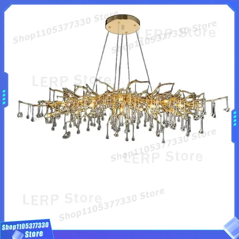 Modern Black Linear Crystal Chandelier Branch Style Raindrop Pendant Light for Dining Room Living Room Foyer Entrance Hallway