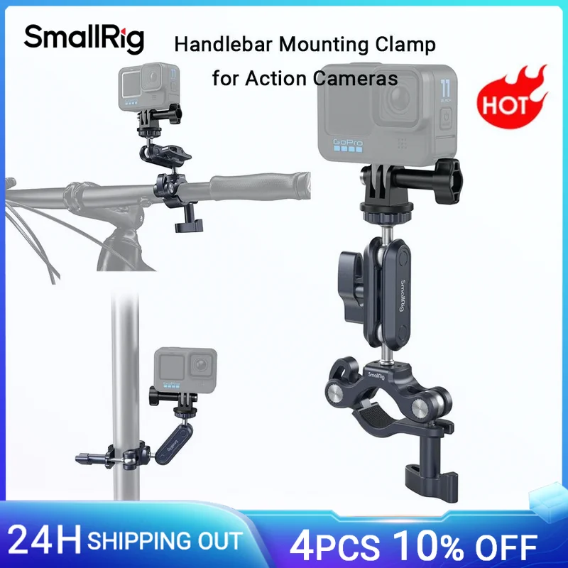 

SmallRig Handlebar Mounting Clamp for GoPro Motorcycle Action Cameras for DJI for Insta 360 Max Load 0.5kg with 1/4"-20 -4191