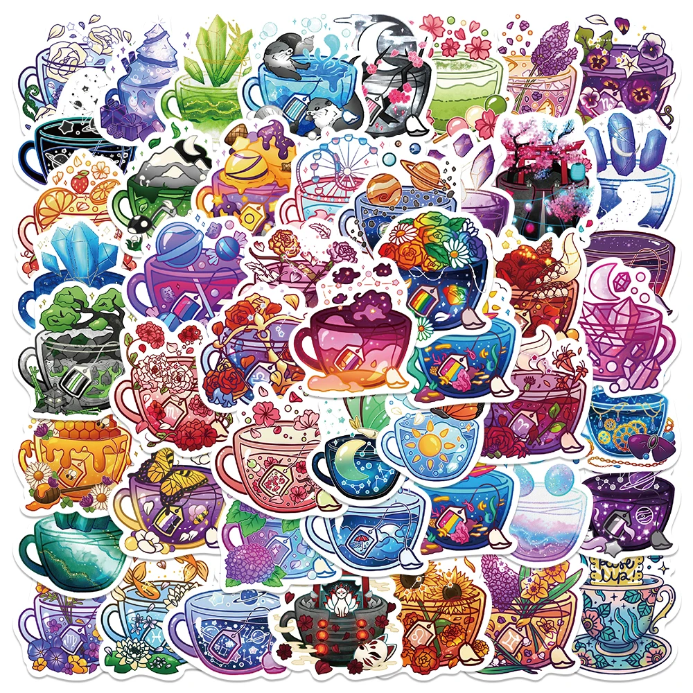 

49pcs INS Style Cup Stickers Cartoon Graffiti Aesthetic Decals For Phone Laptop Skateboard Suitcase Guitar Waterproof Stickers