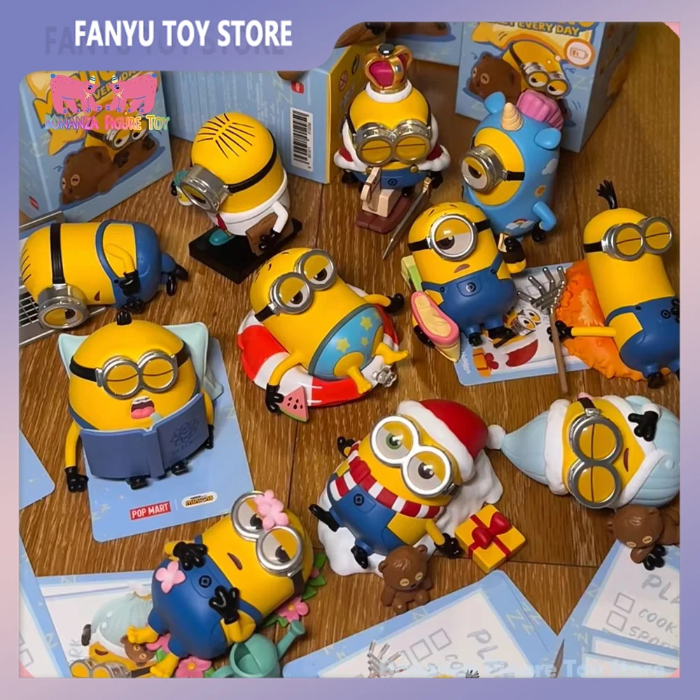 Original Popmat Minions Lazy Every Day Series Blind Box Kawaii Cure Figure Doll Collection Surprised Box Decor Kid Toy Gift