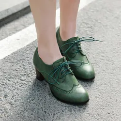 Retro Women Shoes Thick Heels Lace-up Women's Pumps Custom Large Size 43 Casual Shoes Women New 2025 zapatillas de mujer WSH5180