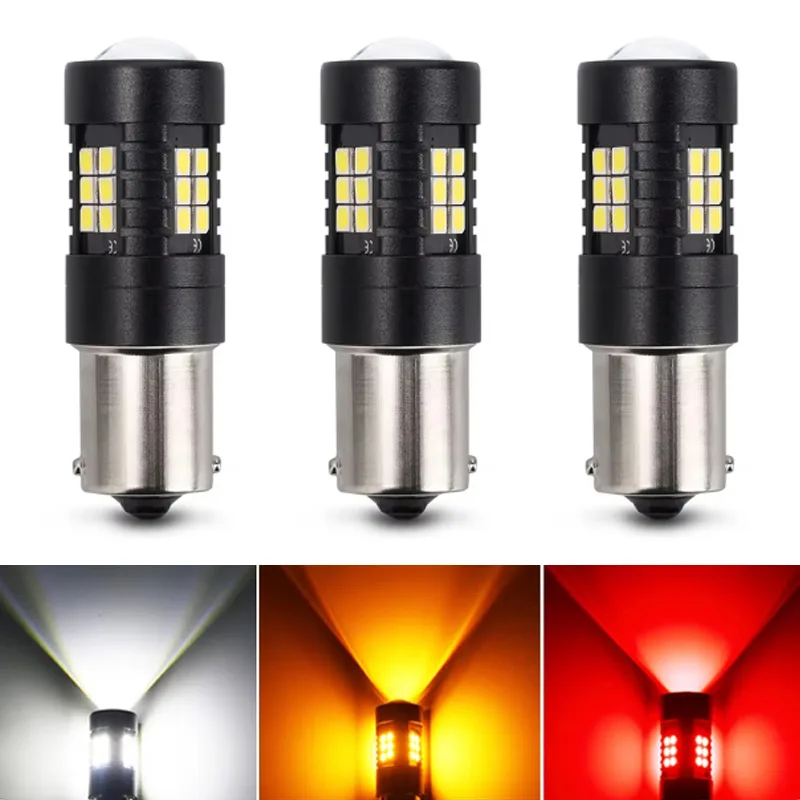 2PCS Car Led Light BulbS 1156 BA15S 1157 P21/ 5W BAY15D T20 7443 W21/5W T25 3157 Canbus Auto Reversing Lamp Red White Amber 12V