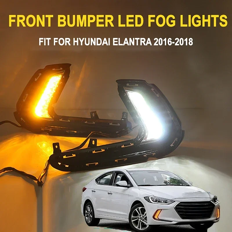 2Pcs Car Front Bumper LED Daytime Running Light Fog Light With Wiring Harness with Circuit Driver for Hyundai Elantra 2016-2018