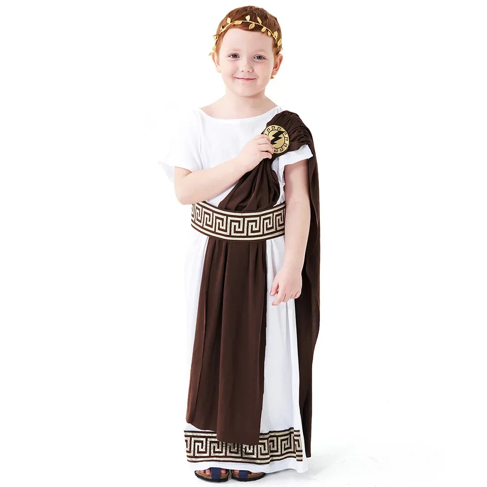 Kids Child Ancient Greek Mythology Costume God Zeus Boy Roman Grecian Toga Dress Cosplay Halloween Purim