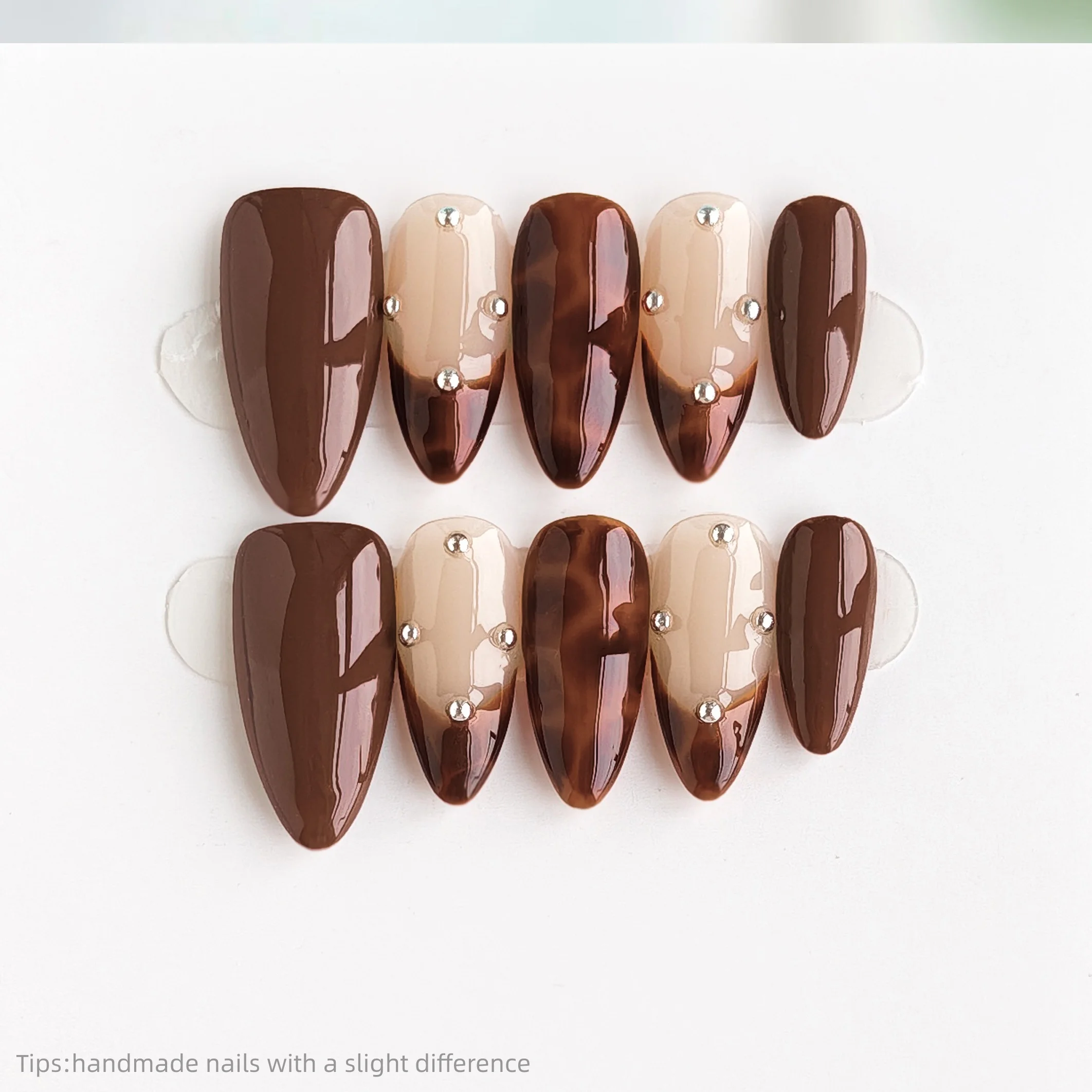 

10pcs Handmade Brown Nude Leopard french tips Press on Nails Almond Long Full Cover Wearable Reusable Trendy False Nails 2026