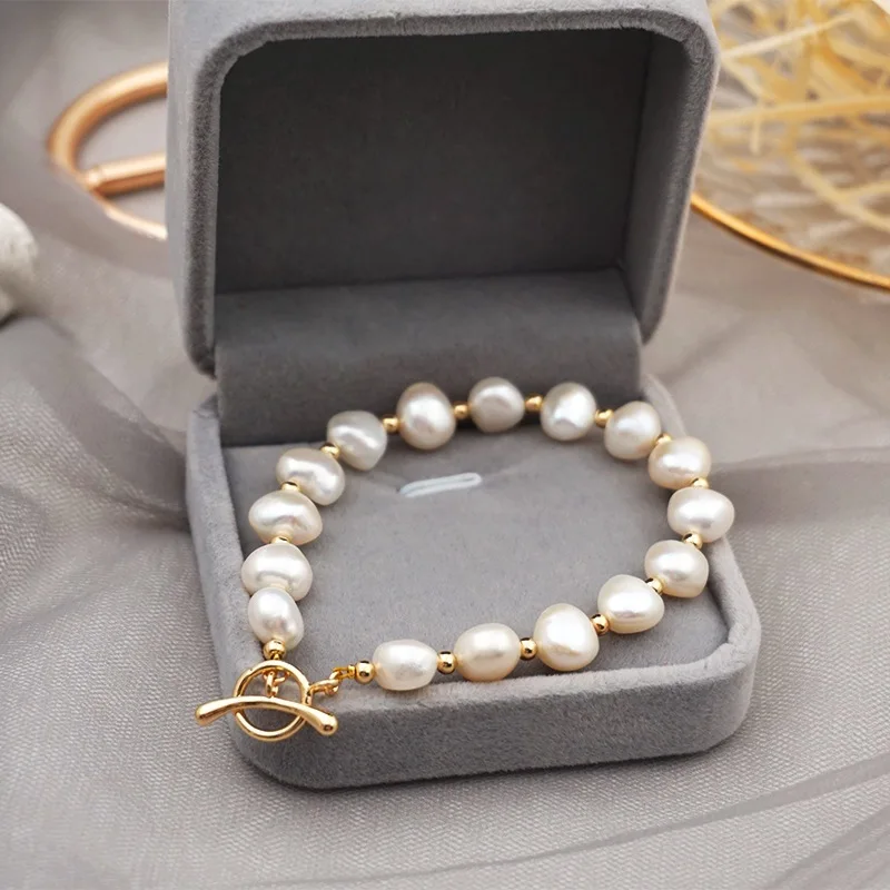 Luxury Fashion Baroque Freshwater Pearl Bracelet for Women Summer New Stainless Steel Charm Bracelet Party Jewelry Accessories