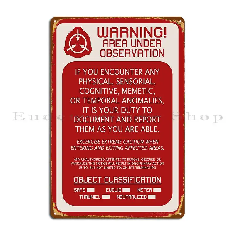 Scp Foundation Red Warning Signage Red Background Metal Plaque Wall Mural Designer Design Living Room Classic Tin Sign Poster