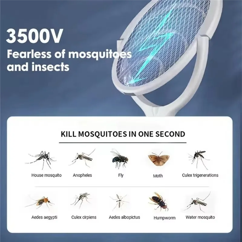 SHGO-Insulated Safety Fast Charging 5-In-1 Fly Bug Swatter, Adjustable Electric Mosquito Lamp With ABS Racket
