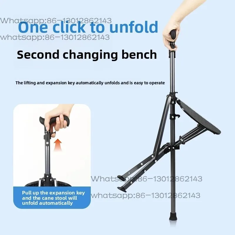 Outdoors Folding Crutch Chair Elderly Rest Walking Cane Stick with Seat Light Multifunctional Non Slip Stool Beach Camping Chair