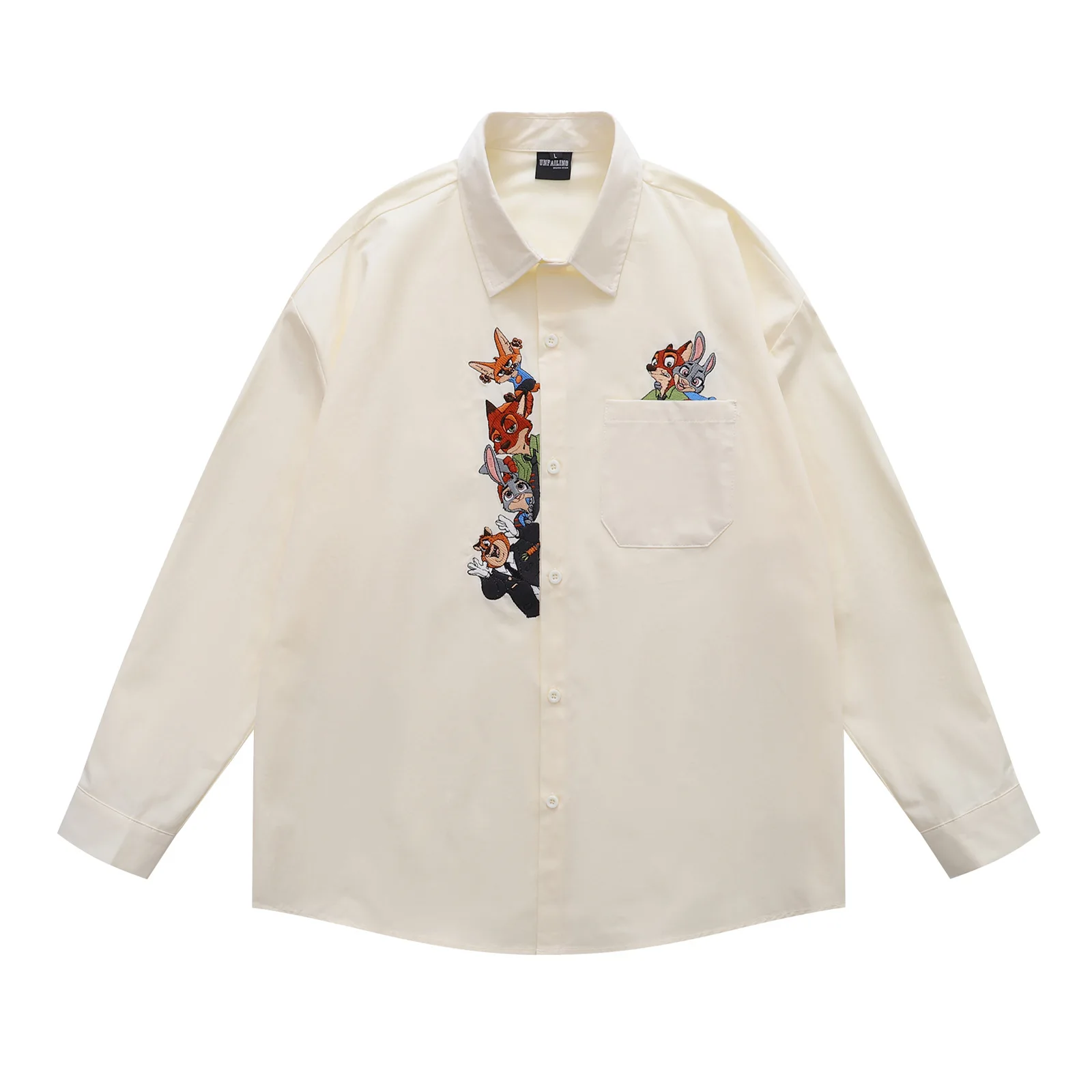 

2026 Spring New American Vintage Cartoon Cute Embroidery Long Sleeve Shirt Men Women Casual Loose Couple Shirt Trendy Top