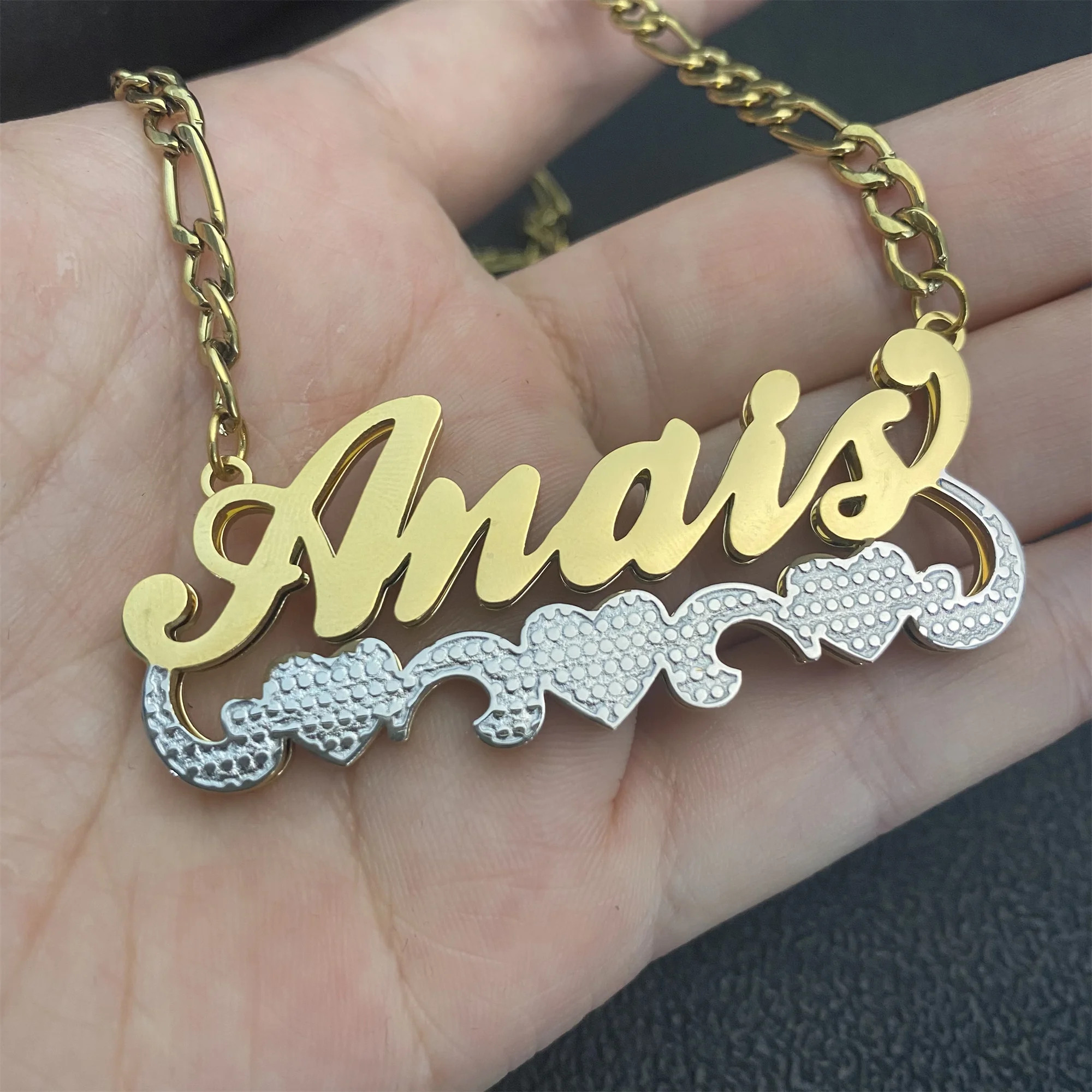 Custom Name Necklace Double Plate Nameplate 3D Pendant Personalized Gold Stainless Steel Necklace For Women Best Gift