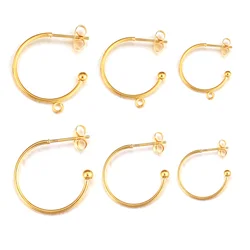 10pcs 18K Gold Plated Stainless Steel 15/20/25mm Earring Posts with Loop C Shape Ear Studs Earrings DIY Jewelry Making Supplies