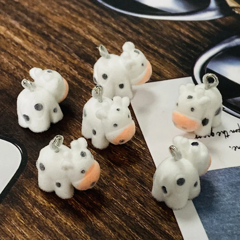 

20Pcs 3D Cute Cow Doll Plush Pendant Fluffy Flocking Animal Cow Charms For Wholesale Keychain Earrings DIY Crafts Jewelry Make