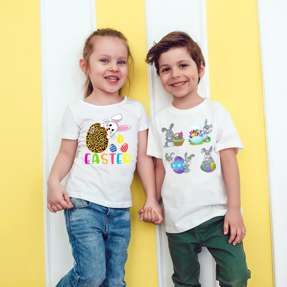 

Kids Easter Eggs Design T-shirt Cute Bunny Child Clothes Top Boy/Girl Tshirt Happy Easter Party Sibling Matching T Shirts