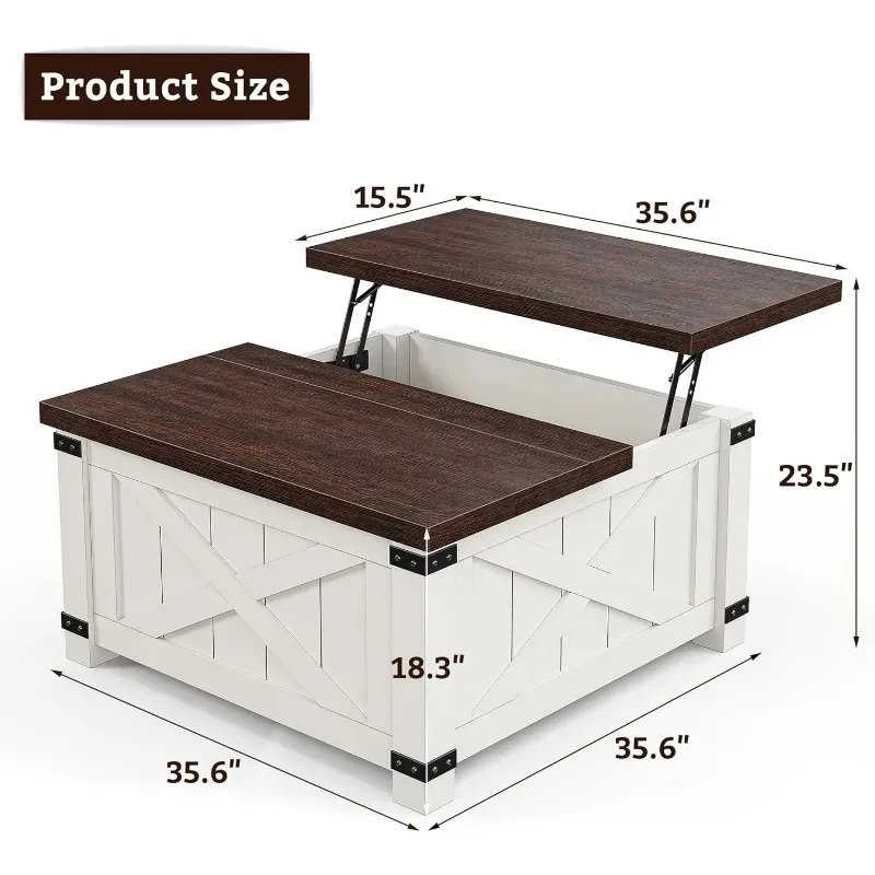 Lift Top Farmhouse WoodSquare Coffee Table, grande espaço de armazenamento para sala de estar, mesa central de móveis para casa e escritório