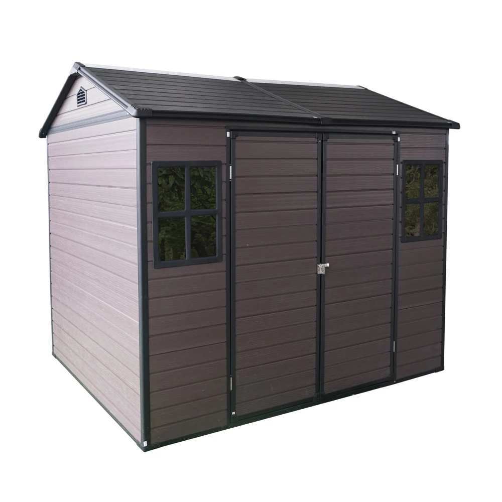 

8x6 ft Resin Outdoor Storage Shed Waterproof Shed with Floor & Two Windows & Lockable Door, Tool Shed for Garden, Patio