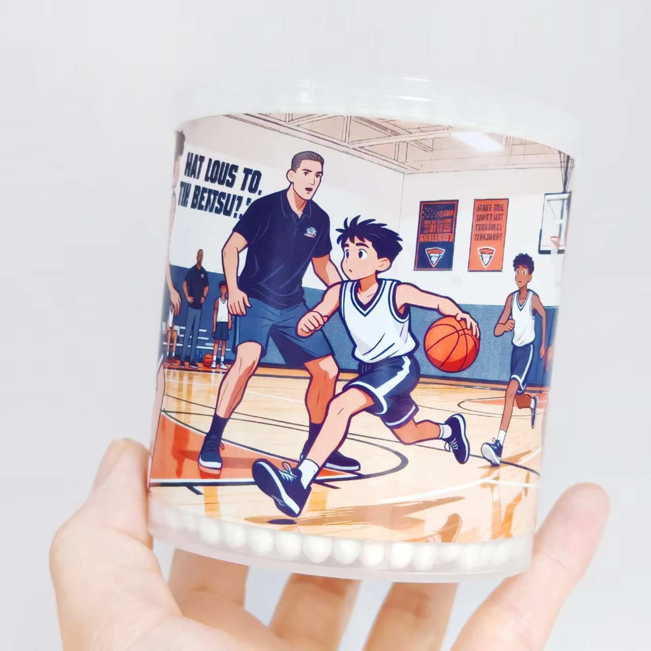 Tampone di cotone bianco a doppia testa con motivo a tema basket da 200 pezzi/400 pezzi