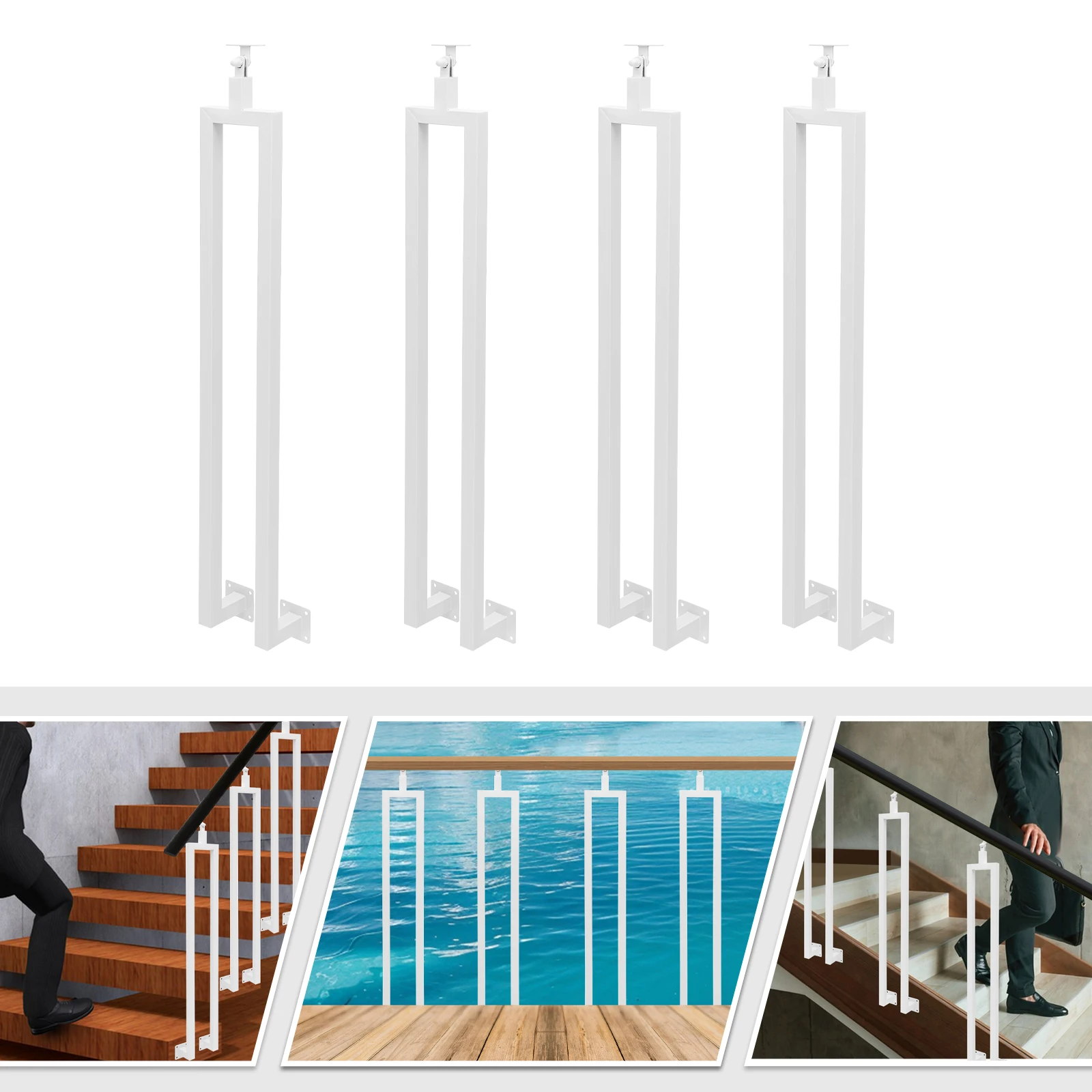 4-Piece  U-shaped Stair Baluster Posts, Stair Railing Posts,Adjustable Stair Railing Posts for Deck, Balcony, Stair