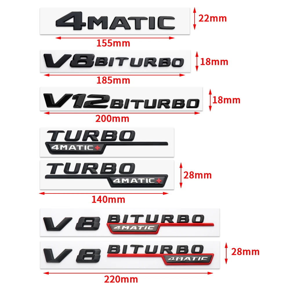 ABS V8 BITURBO 4matic Turbo Emblem Sticker Body Tail Side Decor For Mercedes Benz G S R C E A Class GLA GLK C180 E300 S200 W206