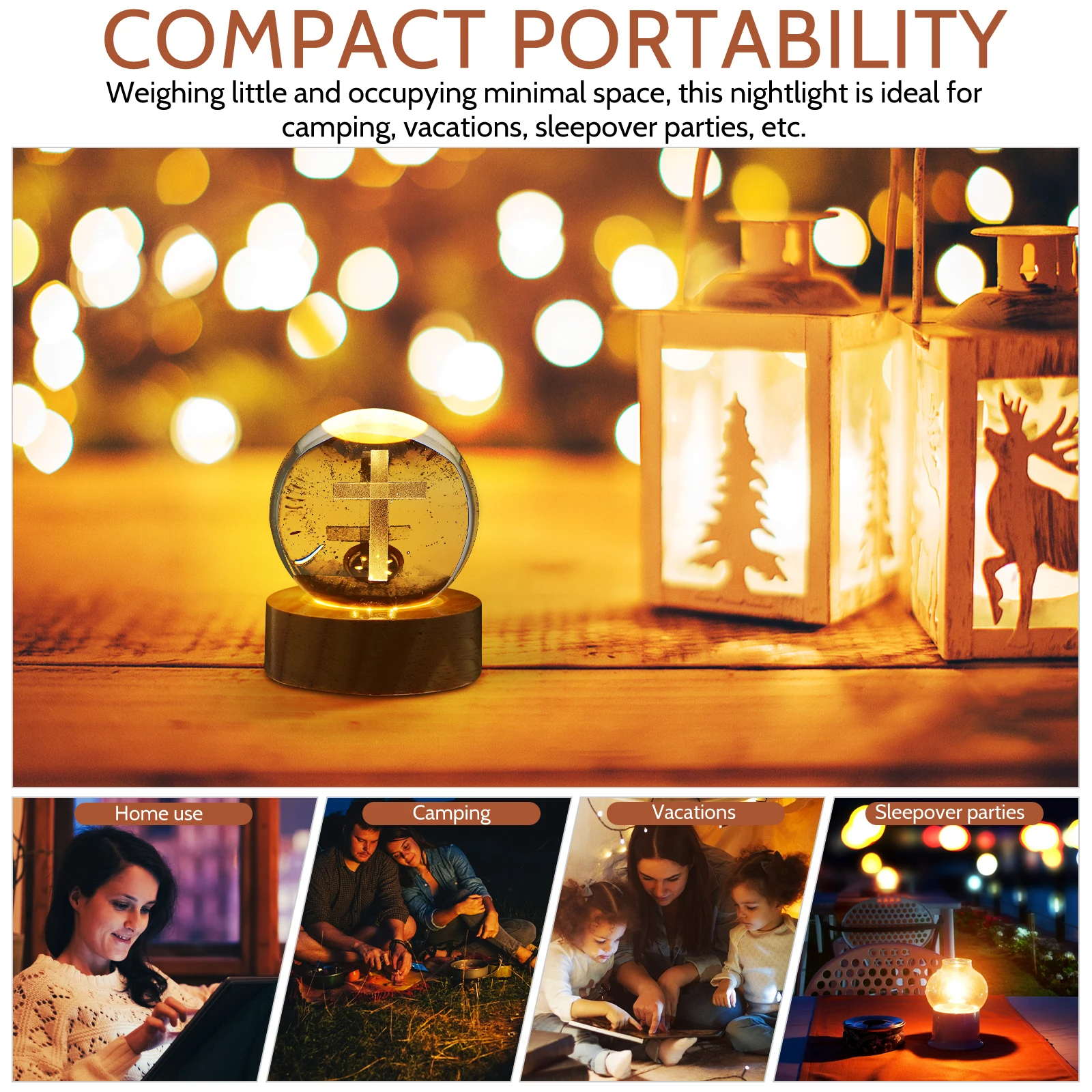 

60mm Clear Cross Crystal Ball LED Night Light Wood Stand 3D Carved Lamp Bedroom Living Room Decoration Crystal Statue