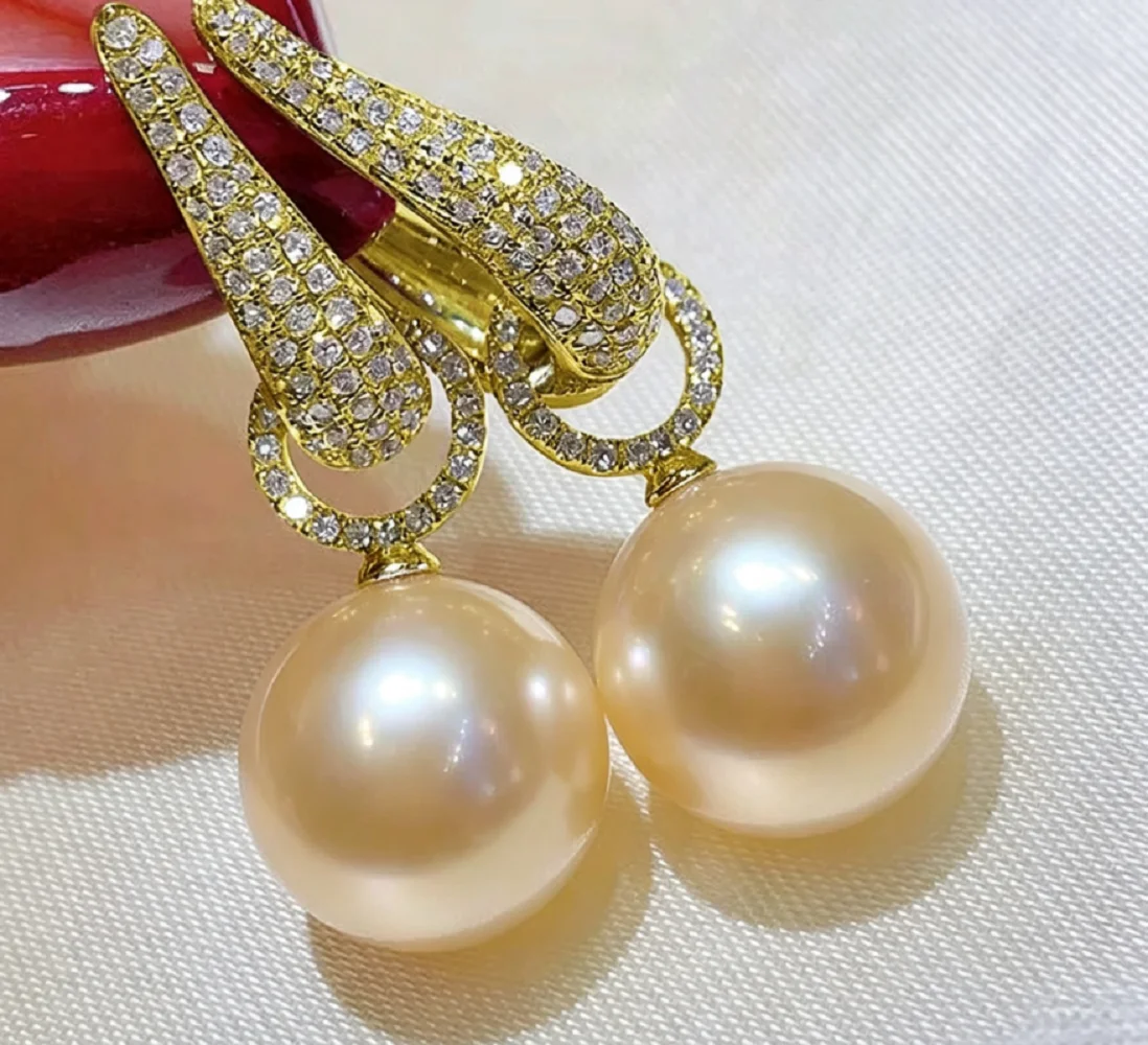 Natural Pearl AAAA11-12mm South Sea Pearl Earrings 925s