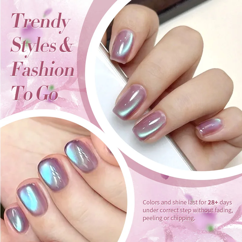 Nascido bonito 8 garrafas violeta neblina gato magnético gel polonês conjunto com ímã vara de vidro luar embeber fora uv verniz maniure