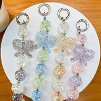 Crystal Clear Bow Beaded Keychain For Mobile Phone Wrist Strap Aesthetic Transparent Aurora Keys Ring Jewelry Accessories Gifts