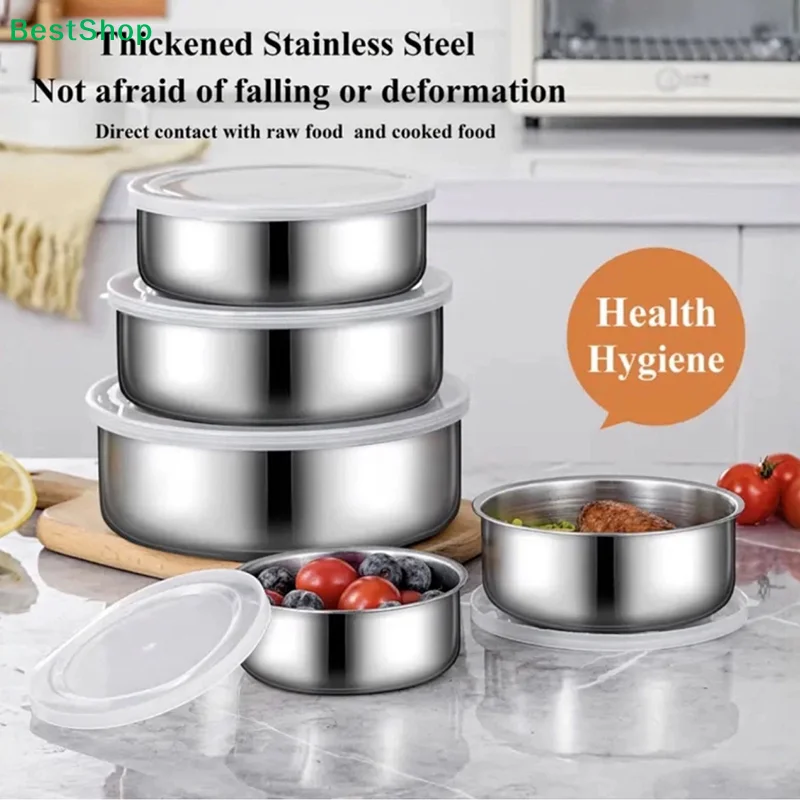 

♥Thickened Stainless Steel Food Storage Containers Set-Stackable Airtight Canisters with Lids,Kitchen Bowls for Raw/Cooked Food