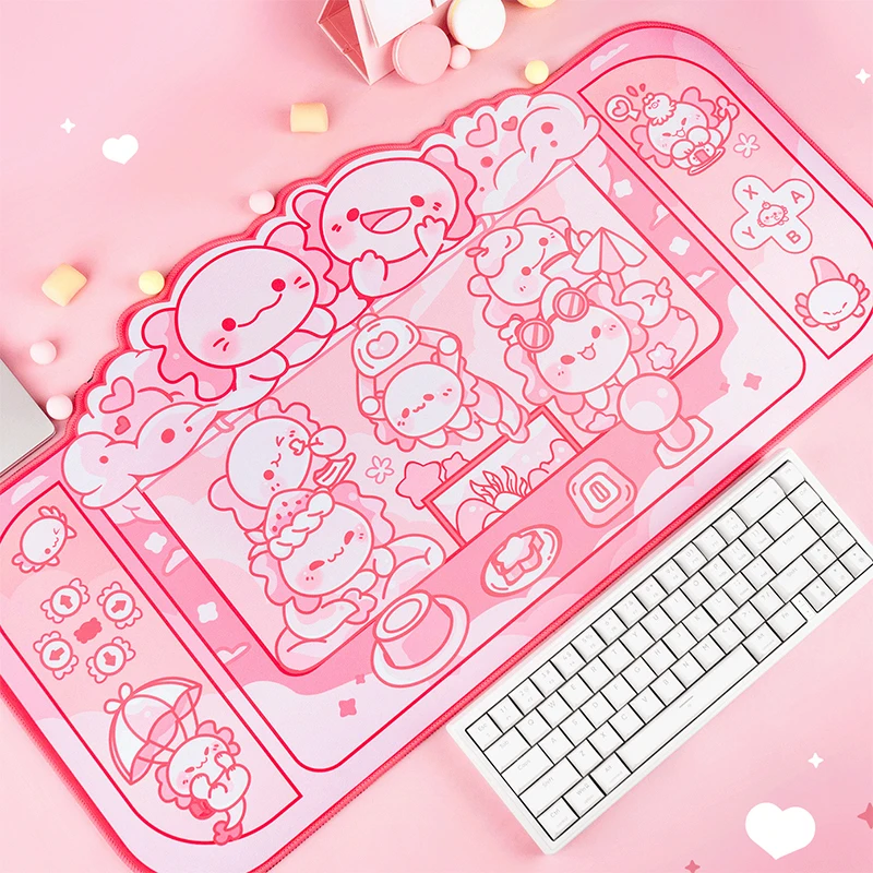 Kawaii Pink Mouse Pad Cute Locking Edge Large Mousepad Girls Home Office Computer Keyboard Deskpad Kawaii Desk Pad Deor Mice Mat