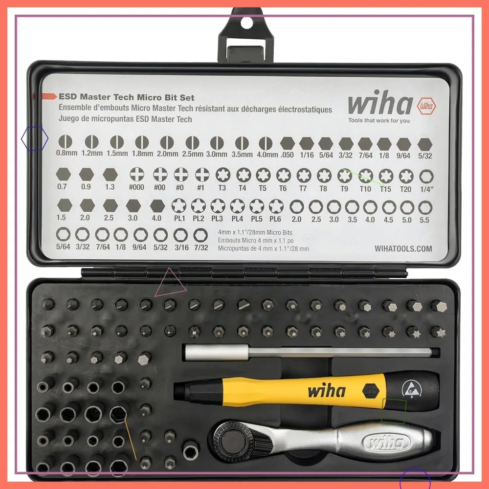

Набор из 65-х годов с безопасной трещоткой и микробитами ESD с удобной рукояткой для прецизионных работ при плотных помех