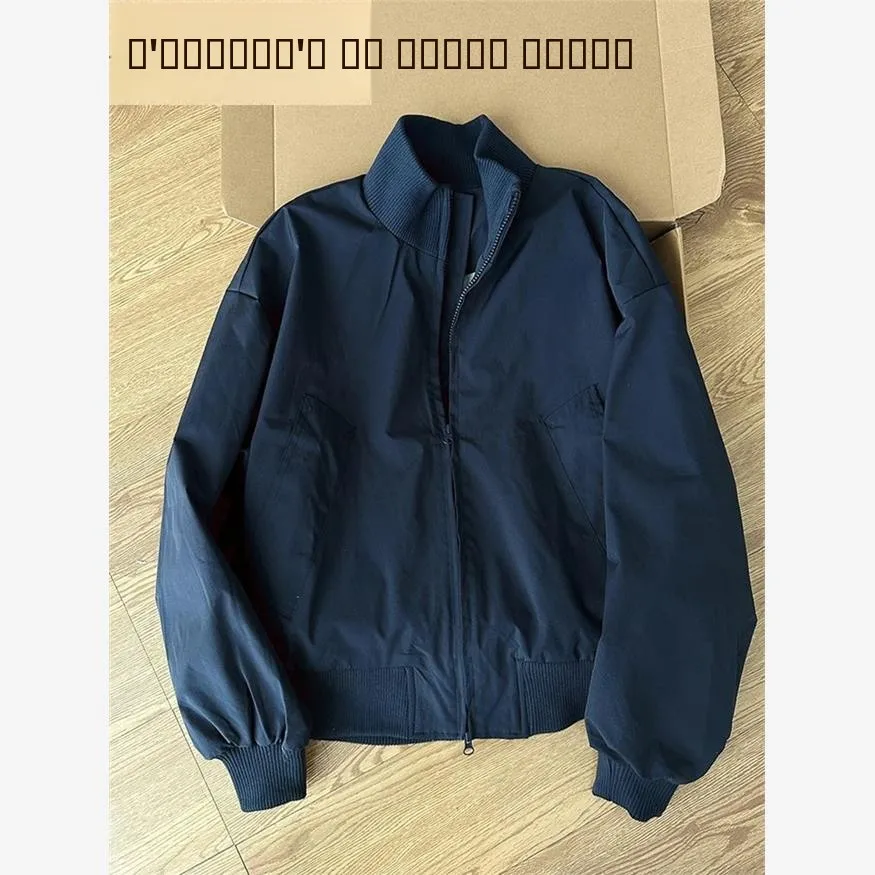 

Темно-синее мужское пальто-пилот с воротником-стойкой, весенне-осеннее бейсбольное ветрозащитное американское повседневное пальто из полиэстера