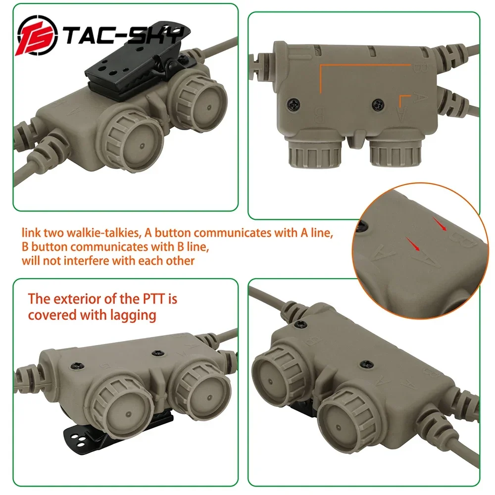 TS TAC-SKY التكتيكية AN/PRC 148 152 163 6-Pin المزدوج الاتصالات PTT محول RAC PTT متوافق التكتيكية كوماك SORDIN سماعات