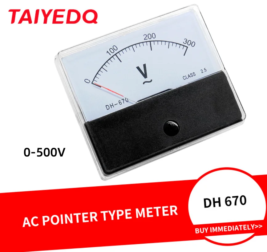 DH-670 Class 2.5 DH670 AC 150V 300V 500V Dial Analog Panel Volt Voltage Meter Gauge AC Voltmeter