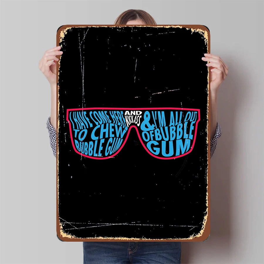 Bubble Gum Chew And Kickass Sunglasses Metal Wall Art 80s Movie Quote Decor For Home Bar Garage Man Cave Vintage Poster