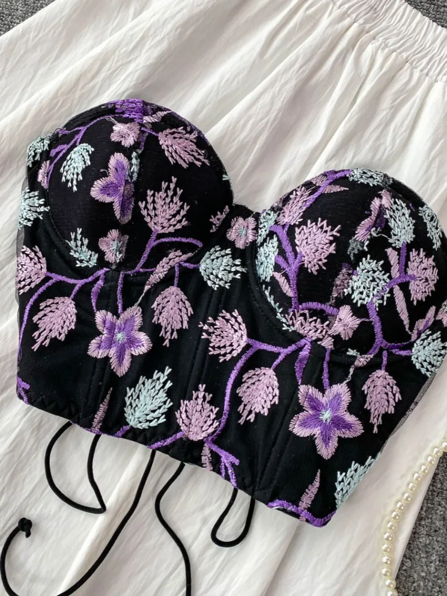 ssTss Reggiseno corto imbottito ricamato da donna New American Fishbone Slim Top corto esterno Camis Vest Fashion Trendy