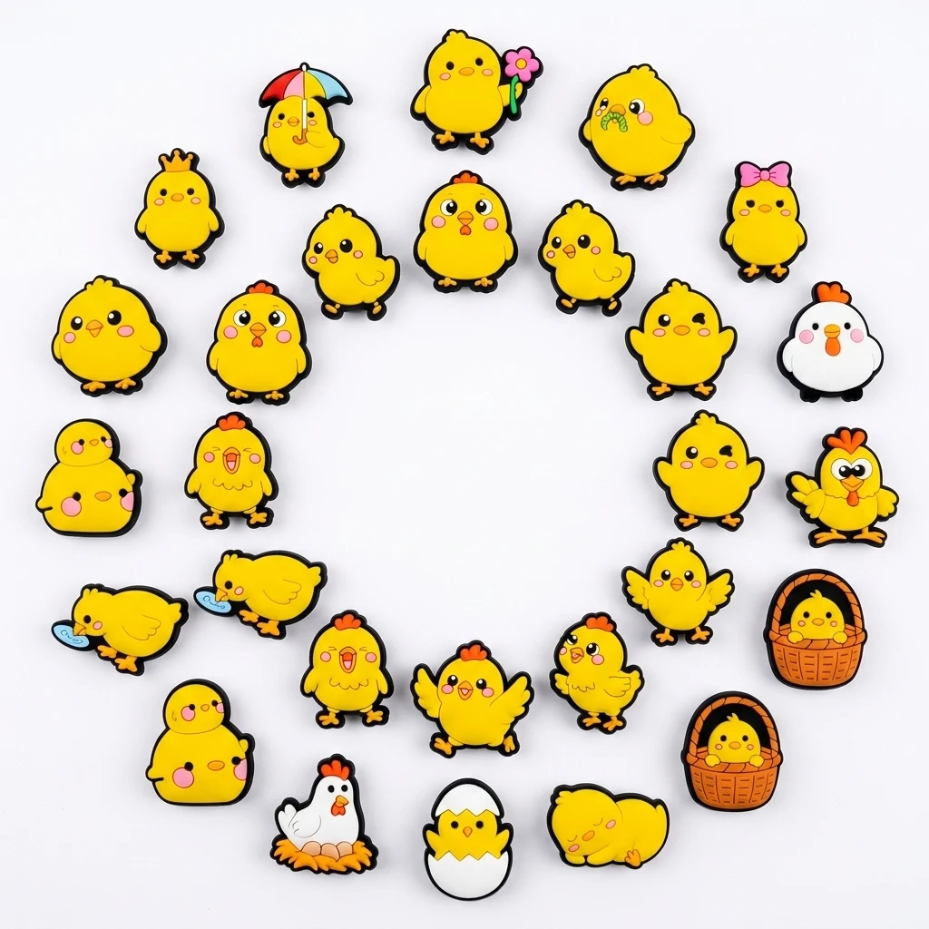 20-100Pcs Wholesale Mix Yellow Chick PVC Clog Buckle Accessories Hatch Eggs Adult Shoe Charms Fit Holiday Present