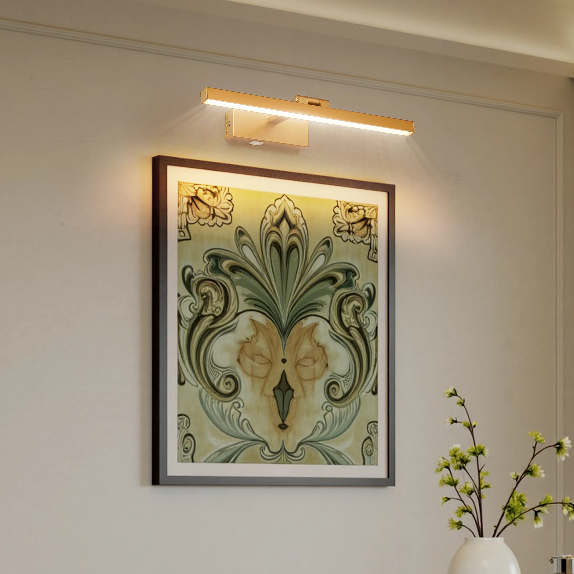 

Gold Rechargeable LED Picture Wall Light, 180° Rotatable + Remote Dimmable Color-adjustable, Luxury Ambient Accent Light