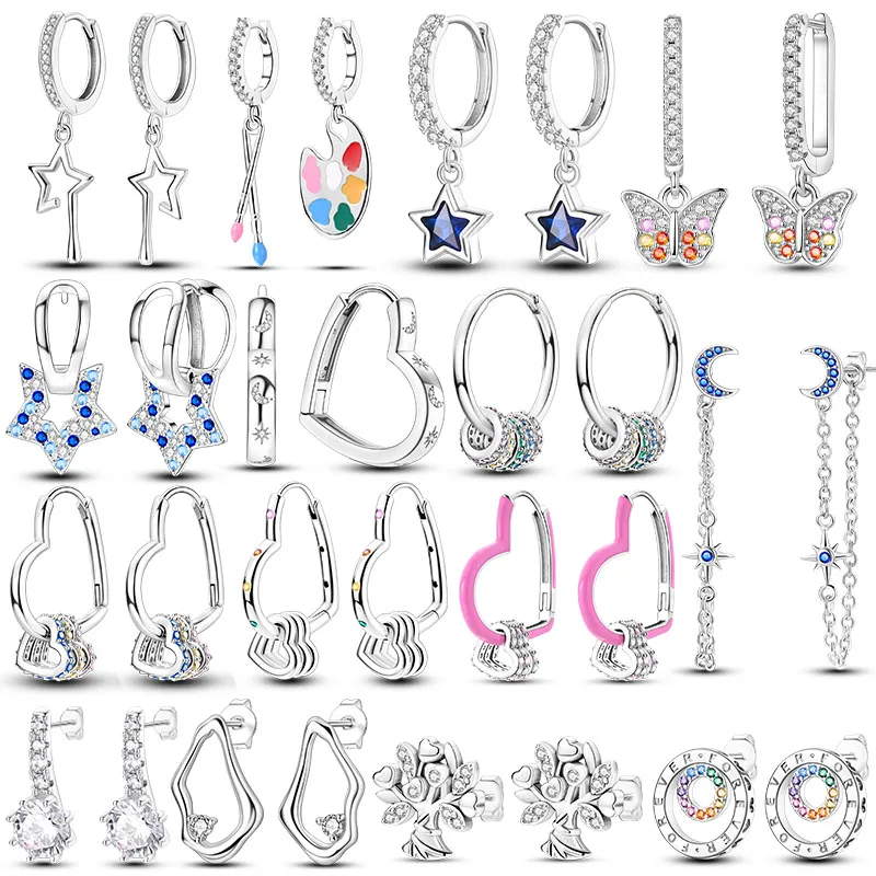 925 Silver Plated Woman Earring Zircon Star Drop Earring Pendientes Fashion Original Jewelry