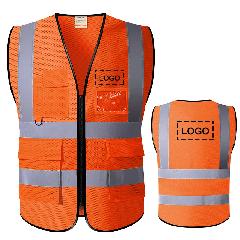 Reflective Safety Vest Logo or Text Custom High Visibility Night Work Security Sleeveless Yellow Vest Construction Workwear