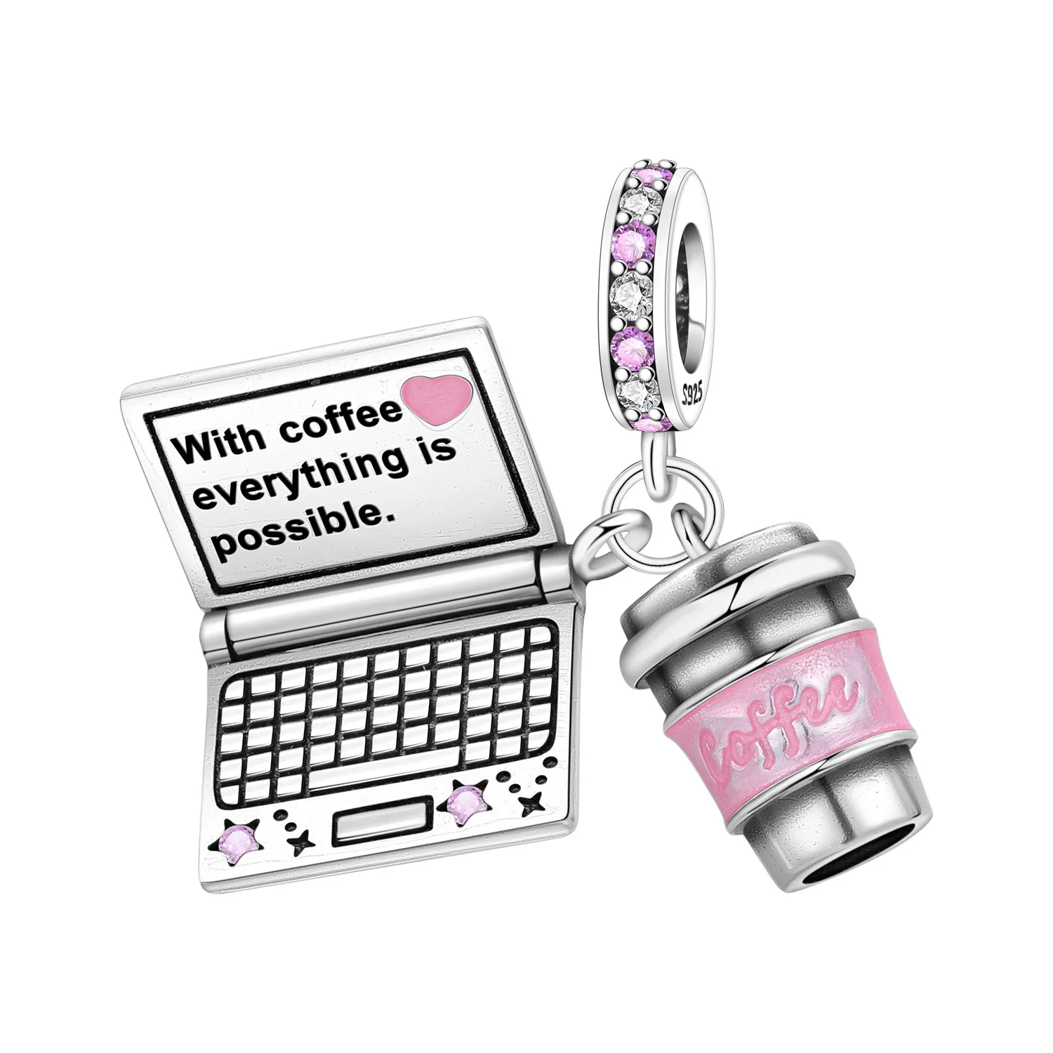 Orstarry 925 Sterling Silver Pink Coffee Notebook Beads Original Pendants Bracelet Charm Jewelry Party DIY Trendy Gifts