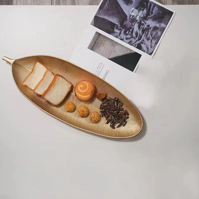 Gold Leaves Shape Serving Tray Jewelry Pallet Fruit Snack Dish Table Storage Organizer Nordic