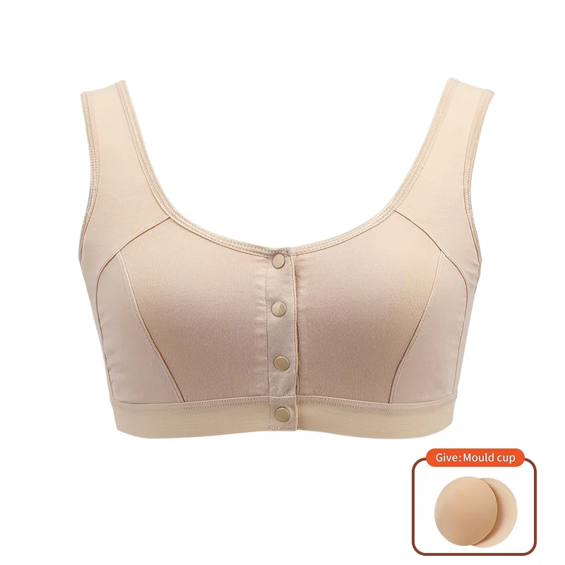 6031 Mastectomy Bra with Pockets Front Closure Cotton Plus Size Lingerie for Post Surgery Women Silicone Insert