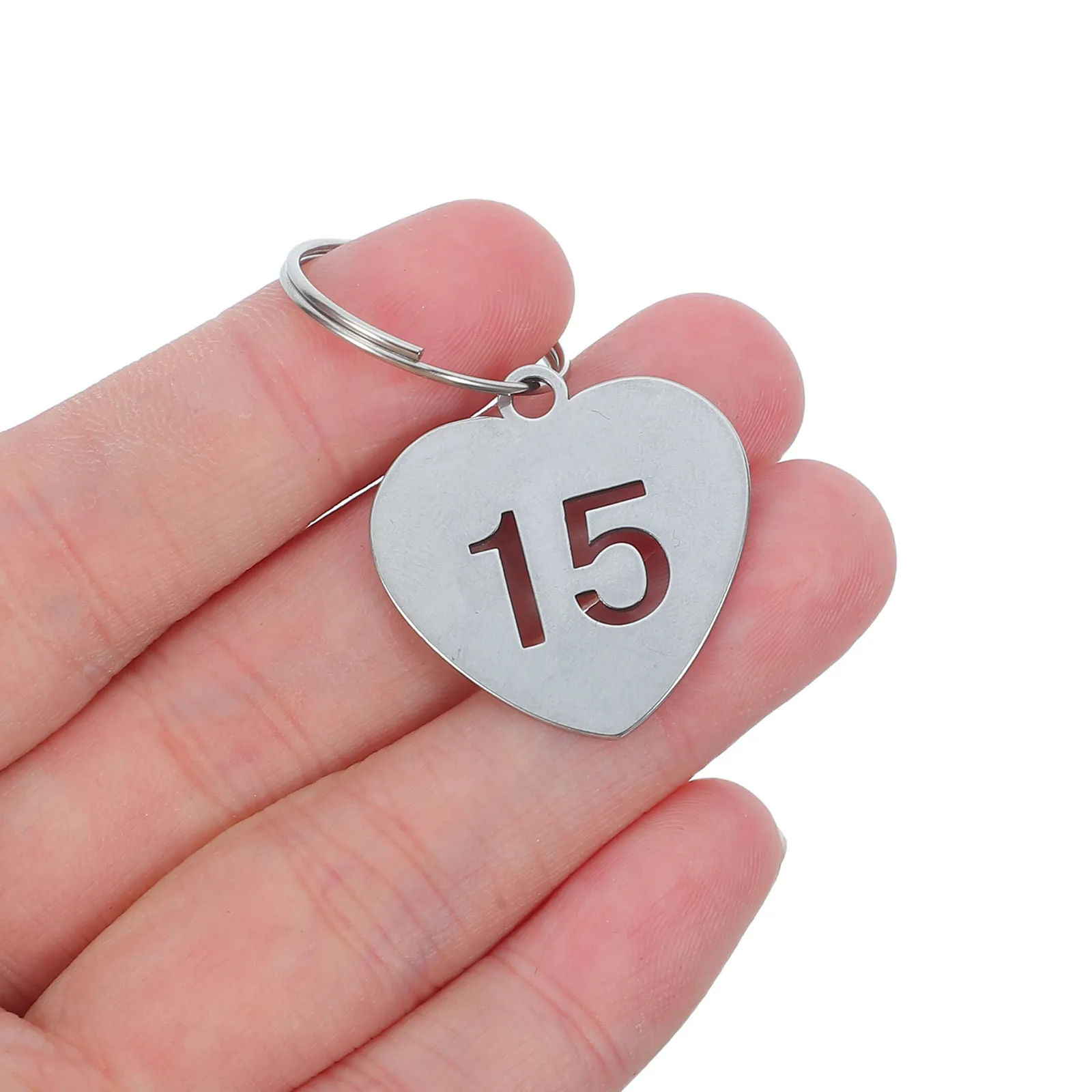 15Pcs Stainless Steel Number Tags Hollow Heart Shape Metal Keychain Id Tags Numbered Key Rings for Lockers Dormitory Cabinet