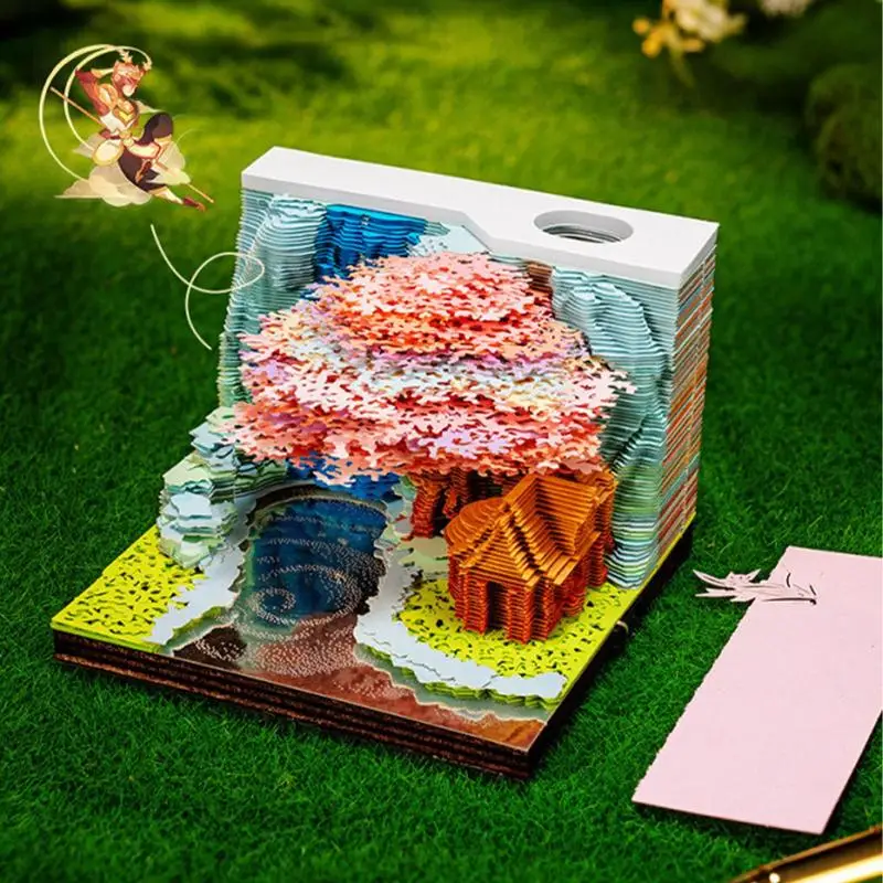 3D Memo Pad 3D Design Note Pads Sticky Notes Memo Pad With Acrylic Dust Cover Long-Lasting Design For Desktop Decor Offices