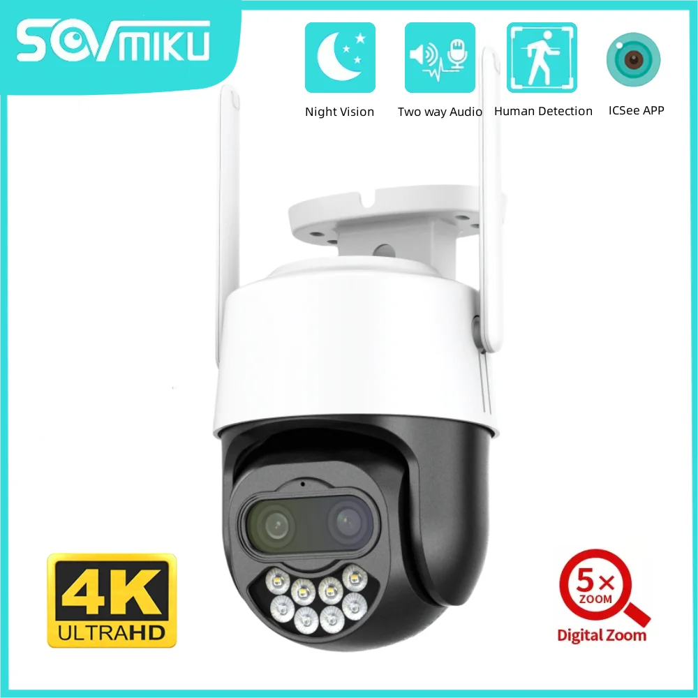 

4K 8MP 2.8+12mm Dual Lens WiFi Smart PTZ IP Camera 8X Hybrid Zoom Human Detection Tracking Type-C Surveillance Video Camera