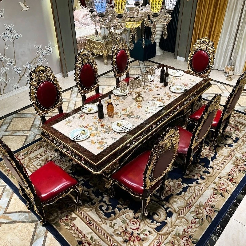 French Palace Solid Wood Dining Table, Luxury Natural Shell Inlay Long Table 2.8m for Villa